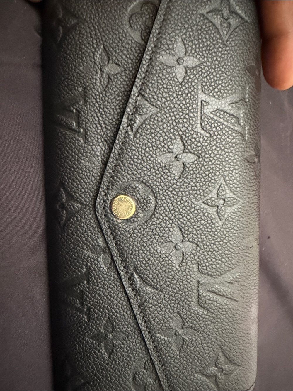 Louis Vuitton Black Embossed Monogram Long Wallet with Gold Snap